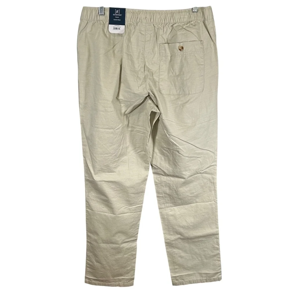 George Mens Weekend Chino Pants Beach Khaki Stretch Comfort Waist Medium 32-34